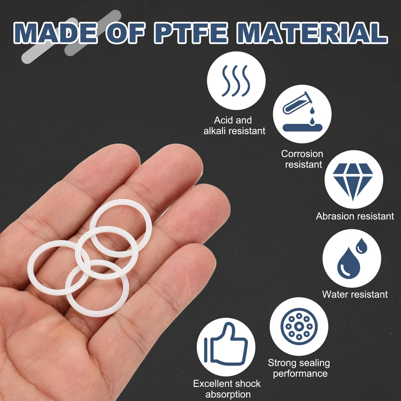 M17 PTFE Flat Washer, 60 Pcs 17x21x0.8mm O-Ring Sealing Gasket, White