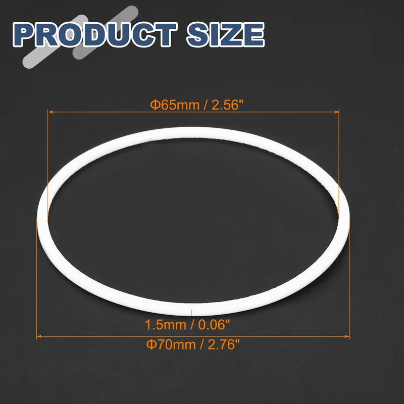 M65 PTFE Flat Washer, 8 Pcs 65x70x1.5mm O-Ring Sealing Gasket, White