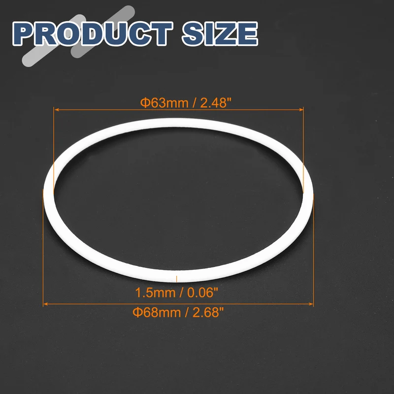 M63 PTFE Flat Washer, 10 Pcs 63x68x1.5mm O-Ring Sealing Gasket, White