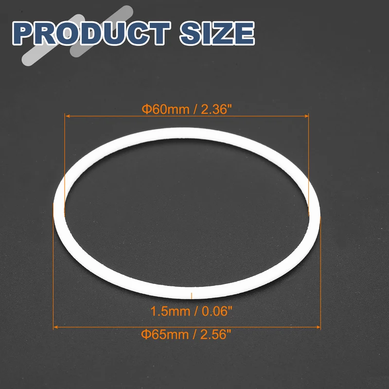 M60 PTFE Flat Washer, 10 Pcs 60x65x1.5mm O-Ring Sealing Gasket, White