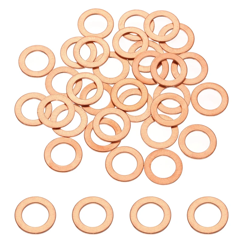 56 Pcs M10 Flat Washer, 10mm ID 16mm OD 1mm Thickness Copper Sealing Ring