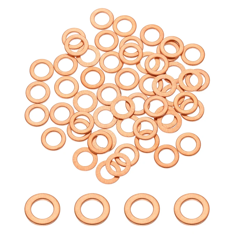56 Pcs M6 Flat Washer, 6mm ID 10mm OD 1mm Thickness Copper Sealing Ring