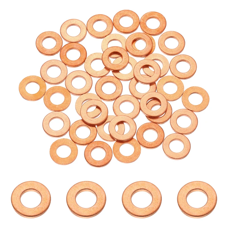 56 Pcs M6 Flat Washer, 6mm ID 12mm OD 1.5mm Thickness Copper Sealing Ring