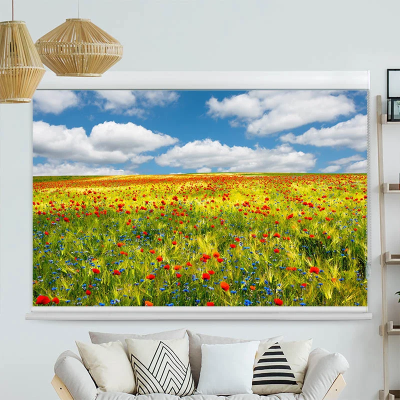 Kassettenrollo Motiv "Kornfeld Mohnblumen Feld" | bis B 420 x H 420 cm
