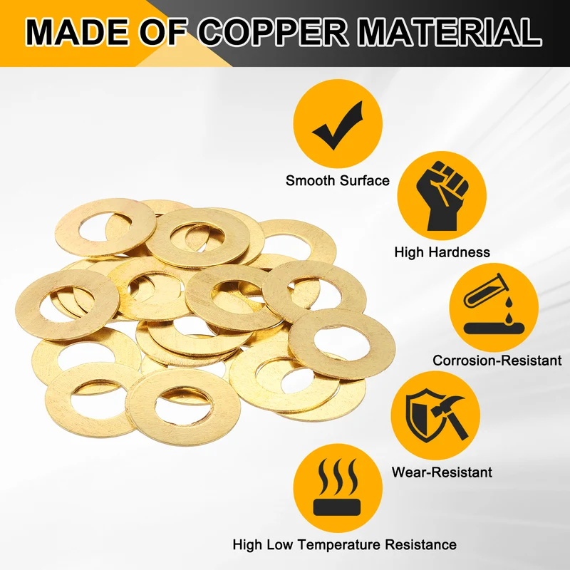 Flat Washers, (M12x24x1mm, Golden) (25 Pcs), Brass Sealing Gasket Rings