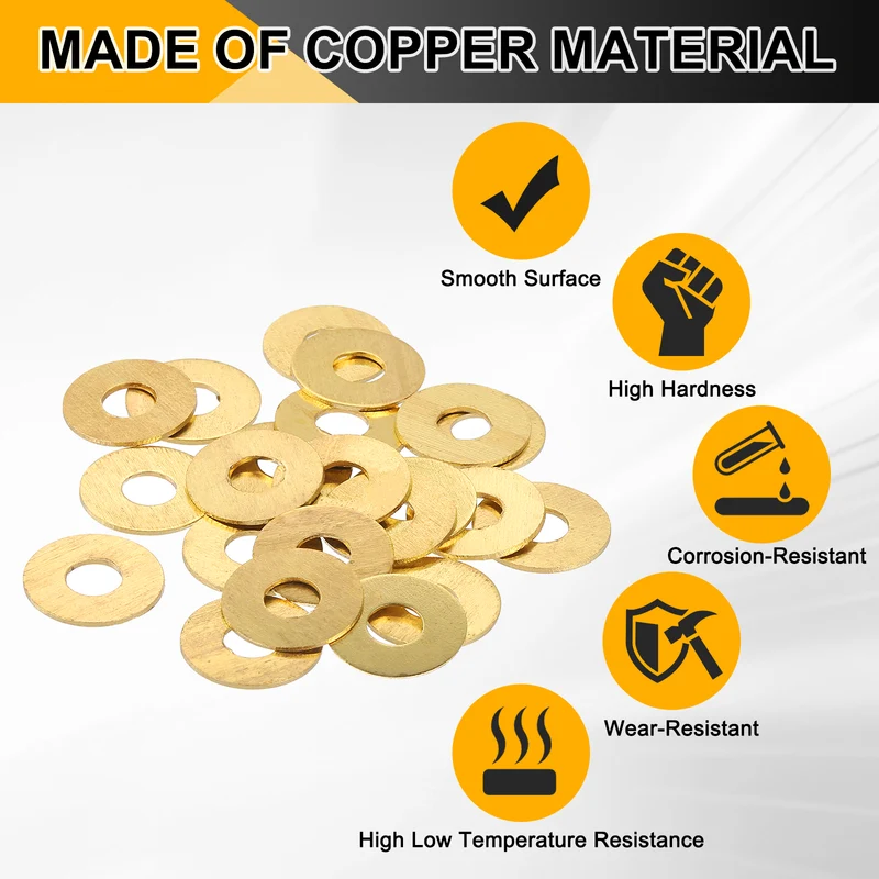 Flat Washers, (M5x12x1mm, Golden) (25 Pcs), Brass Sealing Gasket Rings