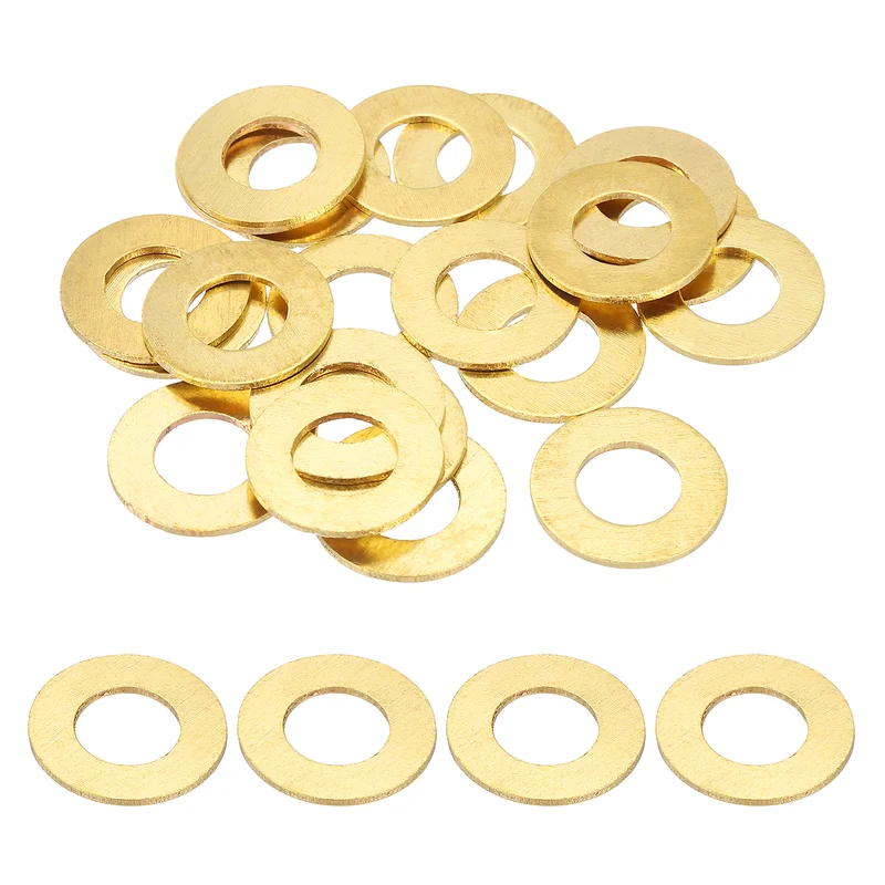 Flat Washers, (M10x20x1mm, Golden) (25 Pcs), Brass Sealing Gasket Rings