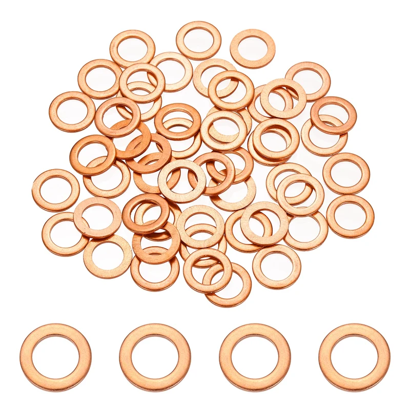 56 Pcs M10 Flat Washer, 10mm ID 16mm OD 1.5mm Thickness Copper Sealing Ring