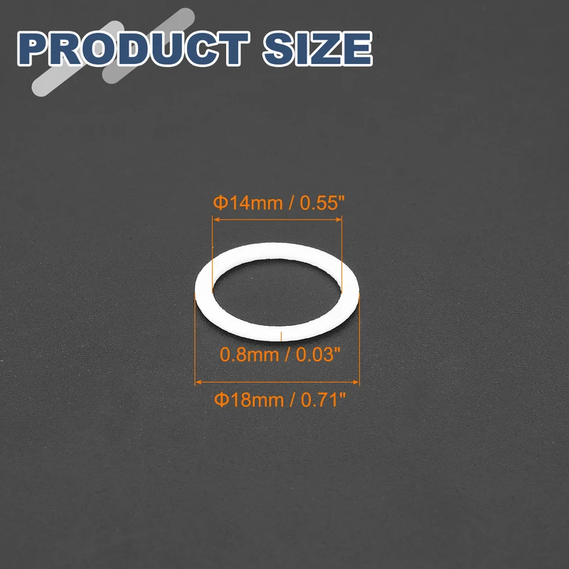 M14 PTFE Flat Washer, 60 Pcs 14x18x0.8mm O-Ring Sealing Gasket, White
