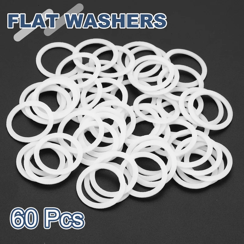 M14 PTFE Flat Washer, 60 Pcs 14x18x0.8mm O-Ring Sealing Gasket, White