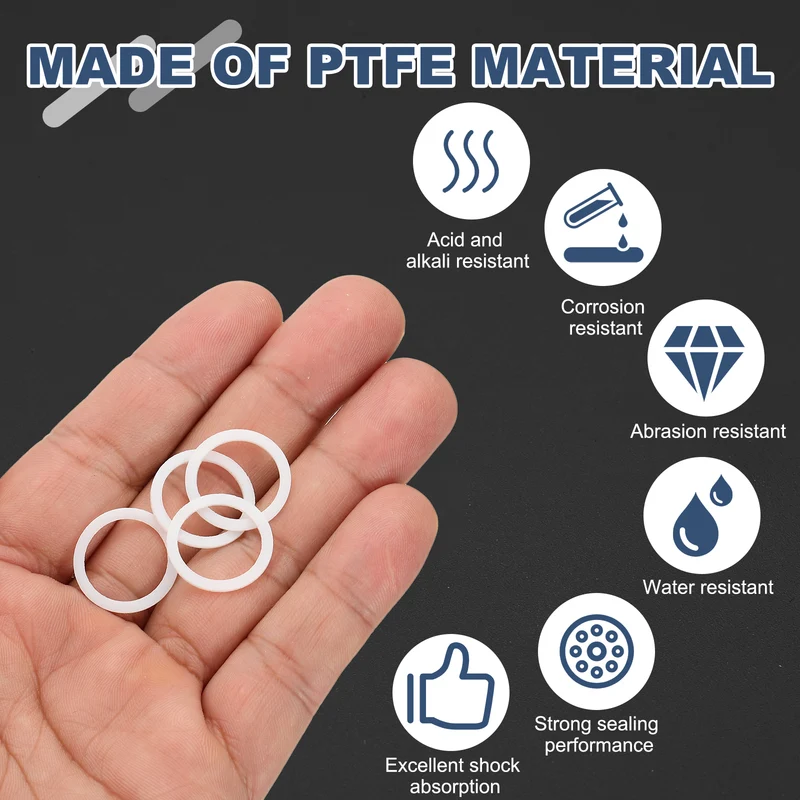 M14 PTFE Flat Washer, 60 Pcs 14x18x0.8mm O-Ring Sealing Gasket, White