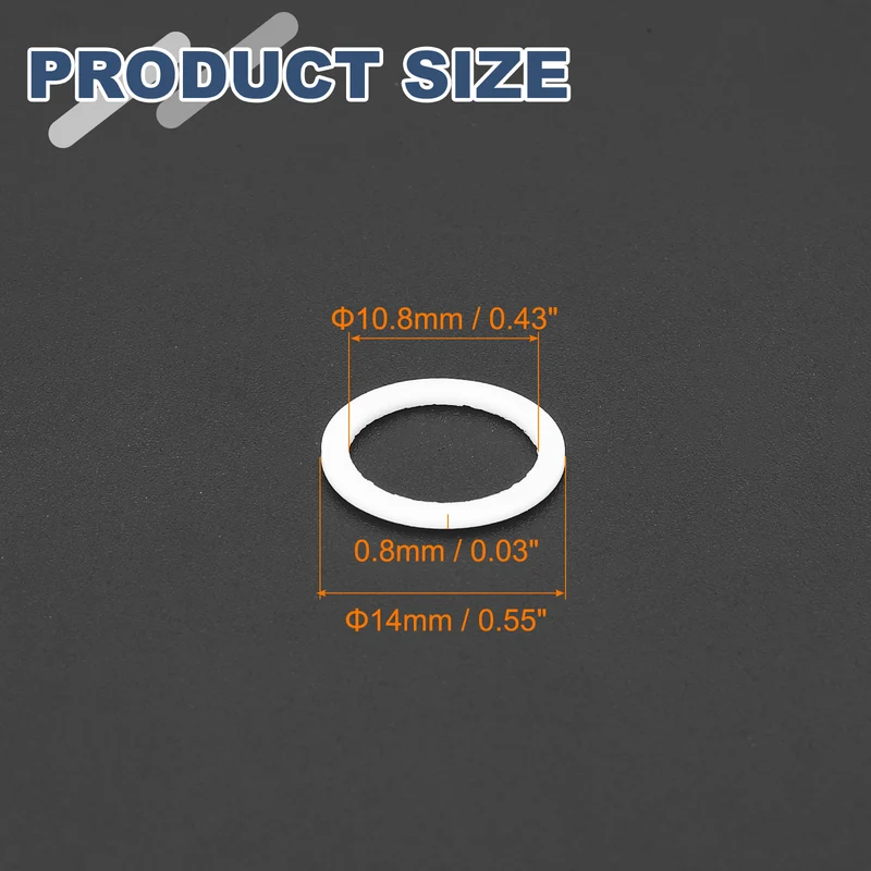 M10.8 PTFE Flat Washer, 60 Pcs 10.8x14x0.8mm O-Ring Sealing Gasket, White