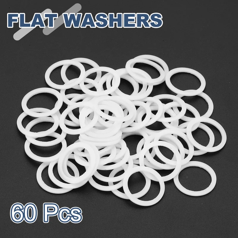 M10.8 PTFE Flat Washer, 60 Pcs 10.8x14x0.8mm O-Ring Sealing Gasket, White