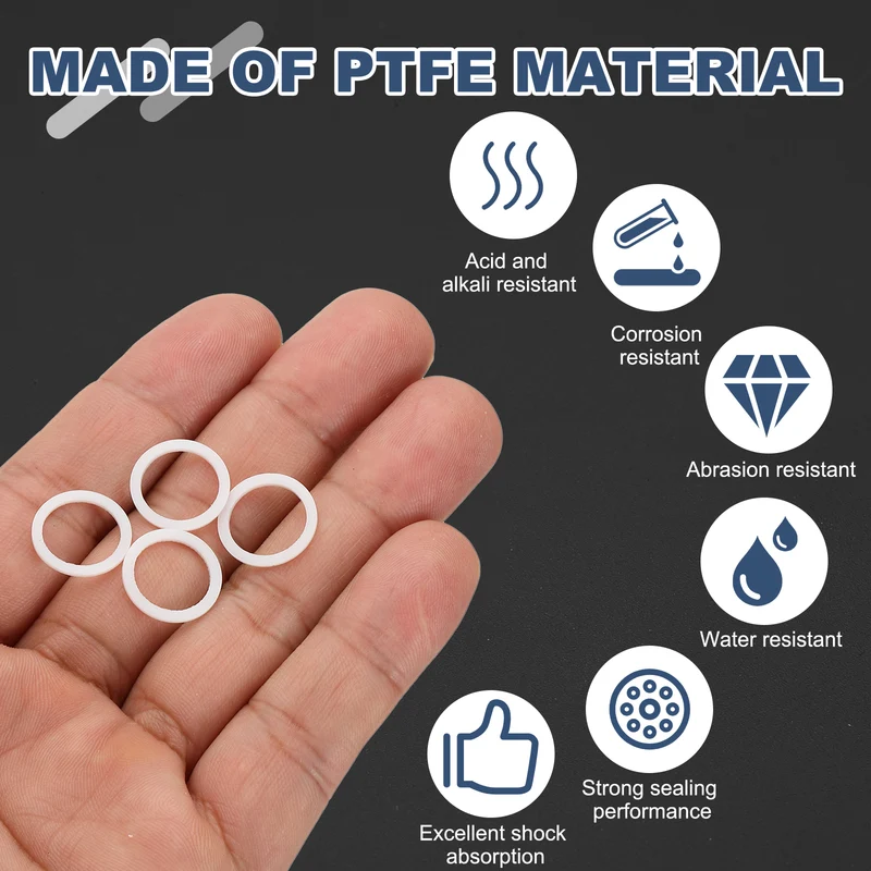 M10.8 PTFE Flat Washer, 60 Pcs 10.8x14x0.8mm O-Ring Sealing Gasket, White