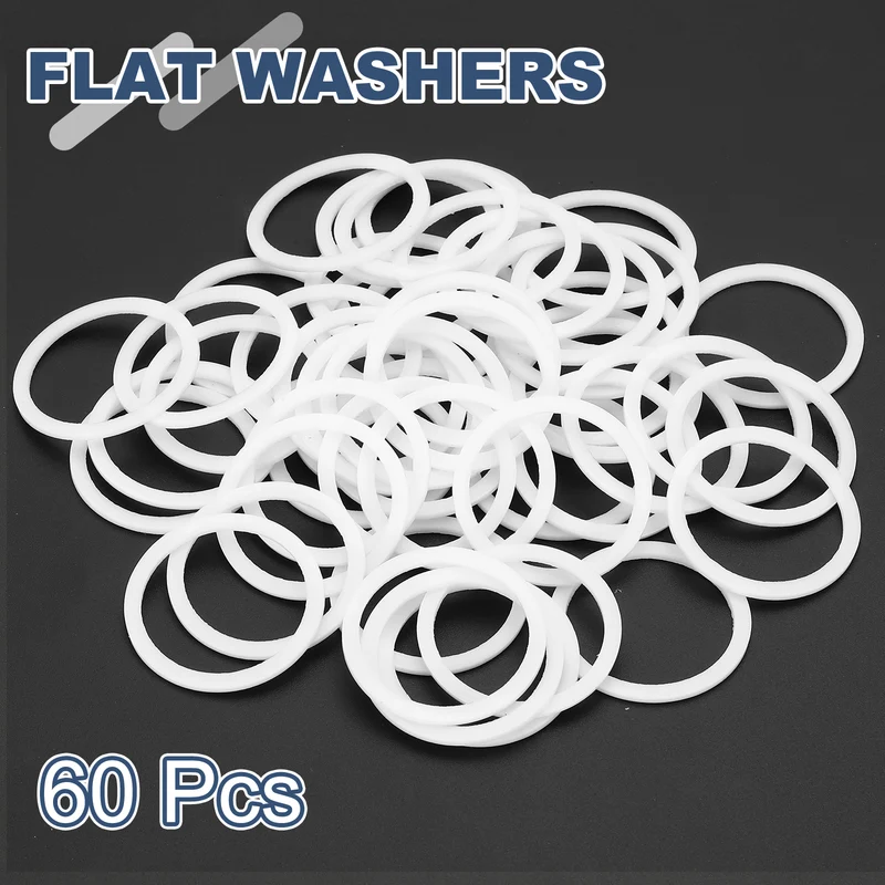 M25 PTFE Flat Washer, 60 Pcs 25x30x1.25mm O-Ring Sealing Gasket, White