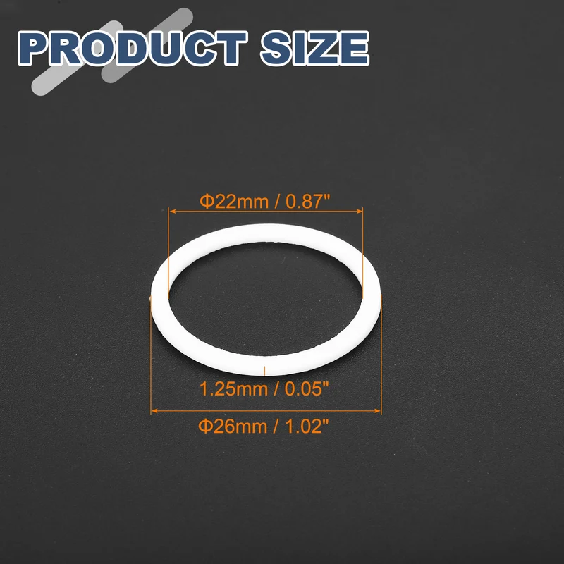 M22 PTFE Flat Washer, 60 Pcs 22x26x1.25mm O-Ring Sealing Gasket, White