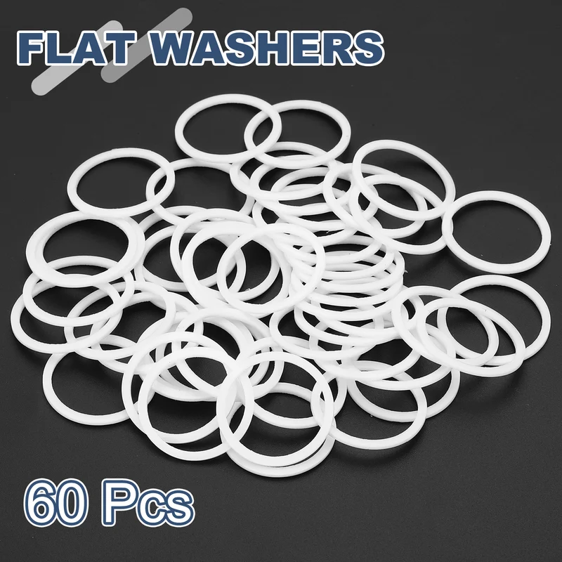M22 PTFE Flat Washer, 60 Pcs 22x26x1.25mm O-Ring Sealing Gasket, White