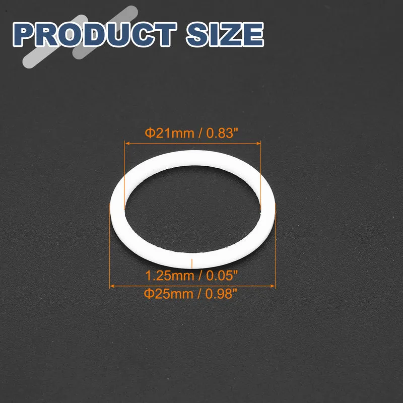 M21 PTFE Flat Washer, 60 Pcs 21x25x1.25mm O-Ring Sealing Gasket, White