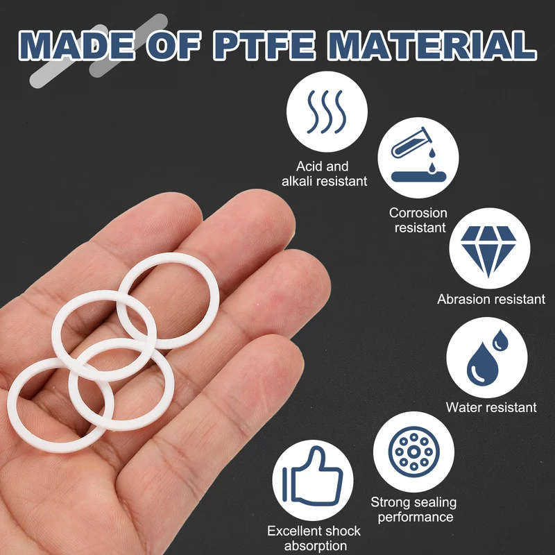 M21 PTFE Flat Washer, 60 Pcs 21x25x1.25mm O-Ring Sealing Gasket, White