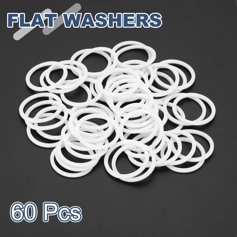 M20 PTFE Flat Washer, 60 Pcs 20x24x1.25mm O-Ring Sealing Gasket, White