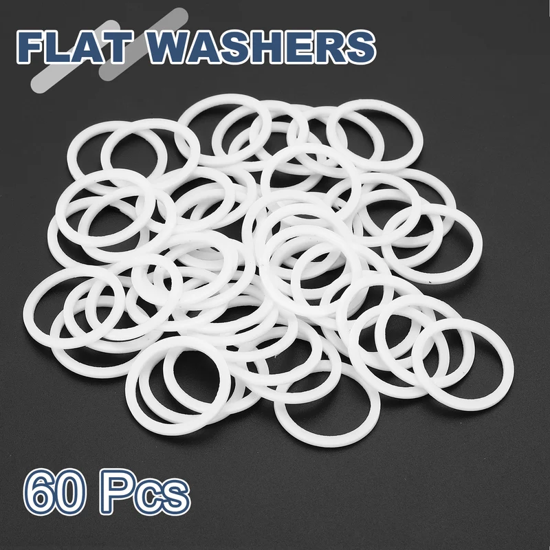 M19 PTFE Flat Washer, 60 Pcs 19x23x1.25mm O-Ring Sealing Gasket, White