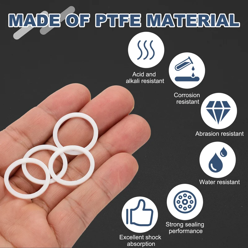 M19 PTFE Flat Washer, 60 Pcs 19x23x1.25mm O-Ring Sealing Gasket, White