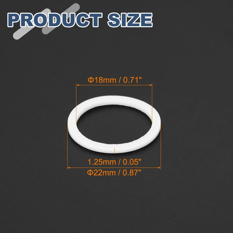 M18 PTFE Flat Washer, 60 Pcs 18x22x1.25mm O-Ring Sealing Gasket, White