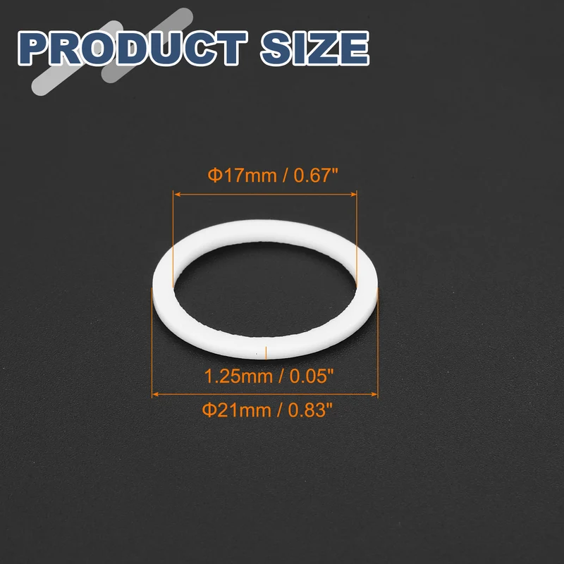 M17 PTFE Flat Washer, 60 Pcs 17x21x1.25mm O-Ring Sealing Gasket, White