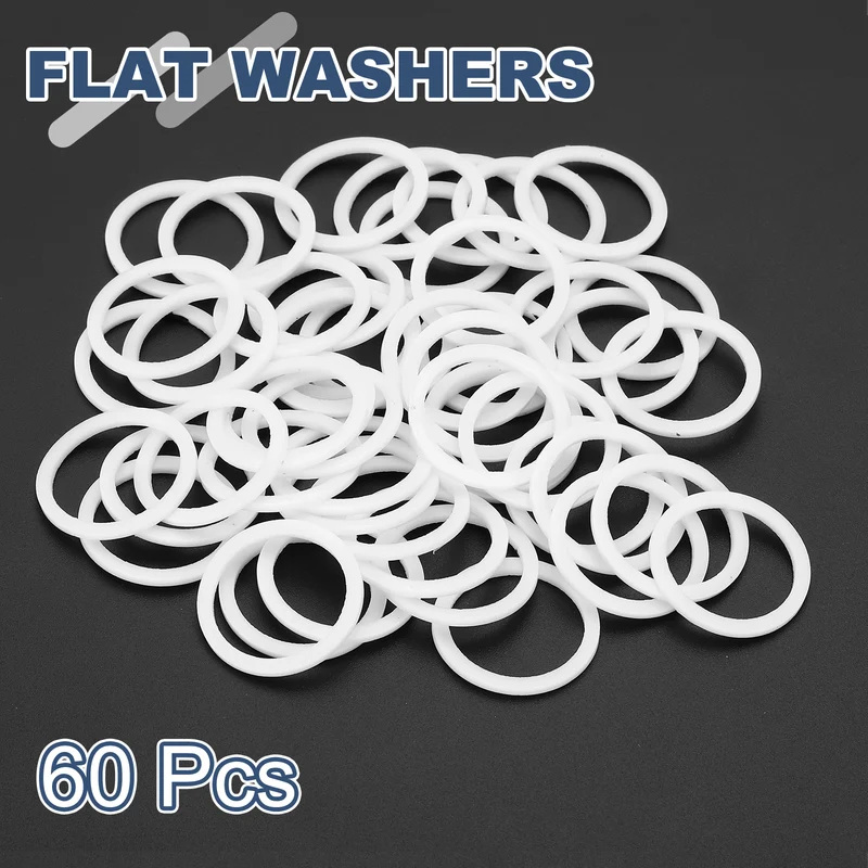 M17 PTFE Flat Washer, 60 Pcs 17x21x1.25mm O-Ring Sealing Gasket, White