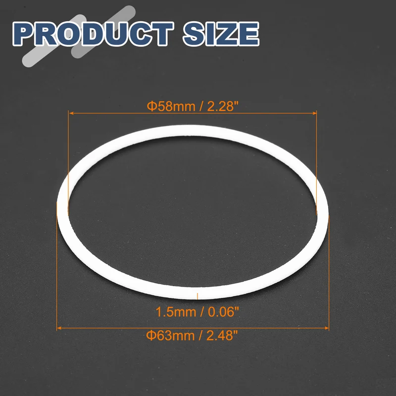 M58 PTFE Flat Washer, 10 Pcs 58x63x1.5mm O-Ring Sealing Gasket, White