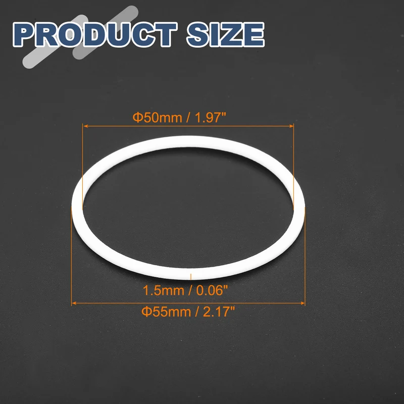 M50 PTFE Flat Washer, 10 Pcs 50x55x1.5mm O-Ring Sealing Gasket, White