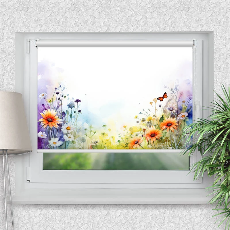 Klemmfix Rollo "Wildblumen mit Schmetterling" | Motiv-Klemmrollo