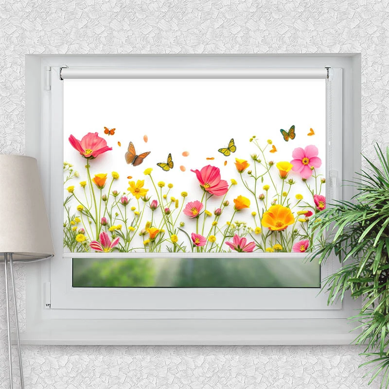 Klemmfix Rollo "Blumen im Fruehling mit Schmetterlingen" | Motiv-Klemmrollo