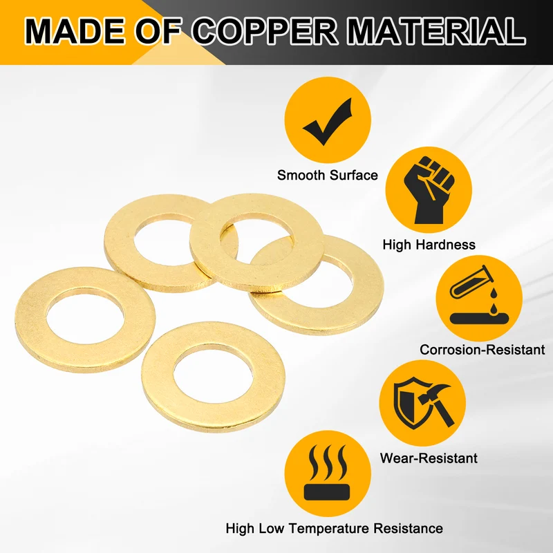 Flat Washers, (M18x34x2mm, Golden) (5 Pcs), Brass Sealing Gasket Rings