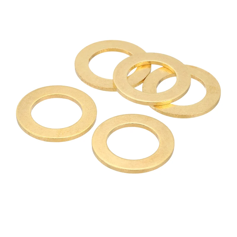 Flat Washers, (M16x30x2mm, Golden) (5 Pcs), Brass Sealing Gasket Rings