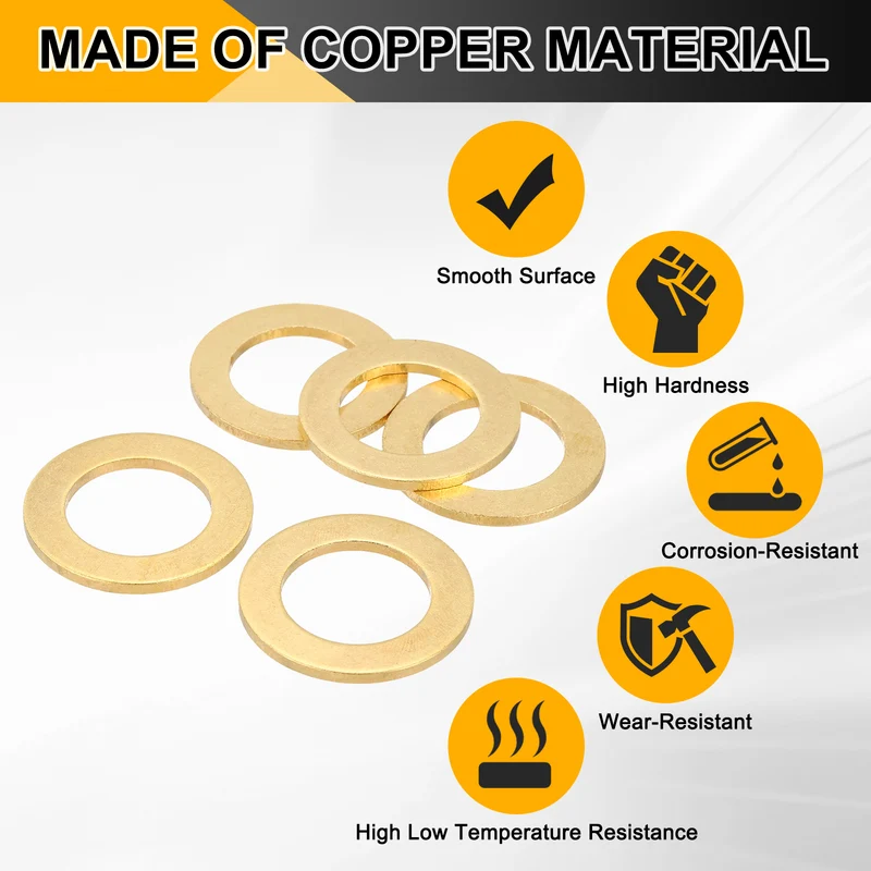 Flat Washers, (M16x30x2mm, Golden) (5 Pcs), Brass Sealing Gasket Rings