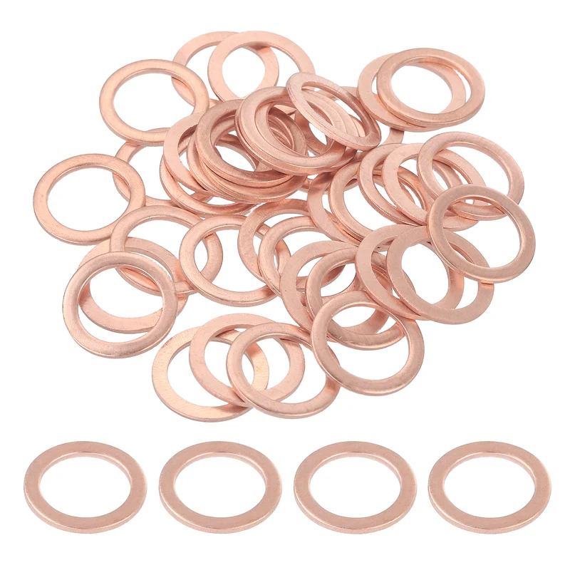 42pcs Copper Flat Washers M10x14x1mm Sealing Ring Plug Gaskets
