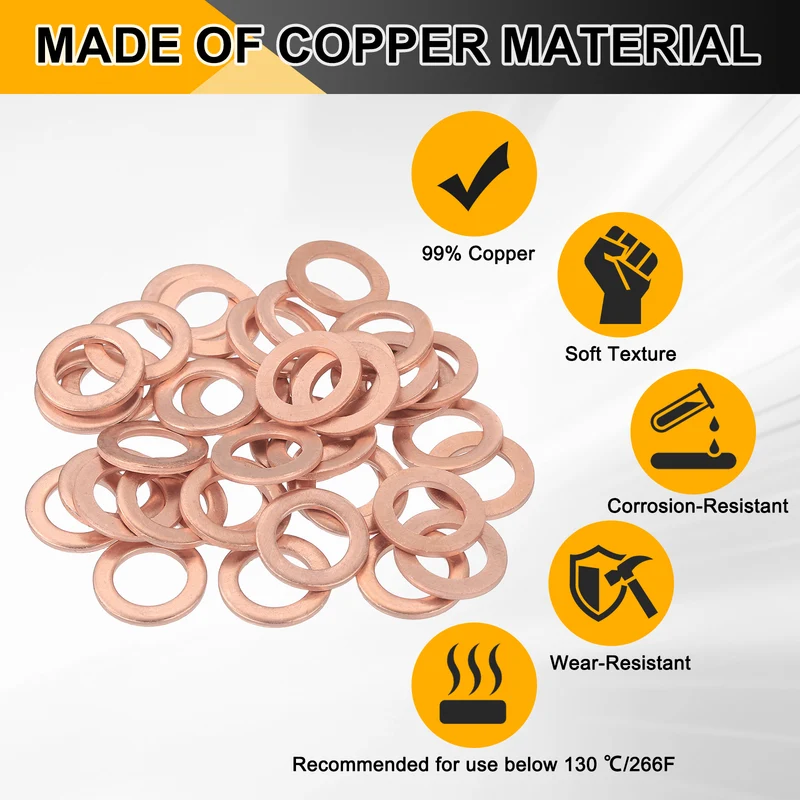 42pcs Copper Flat Washers M10x16x1.5mm Sealing Ring Plug Gaskets