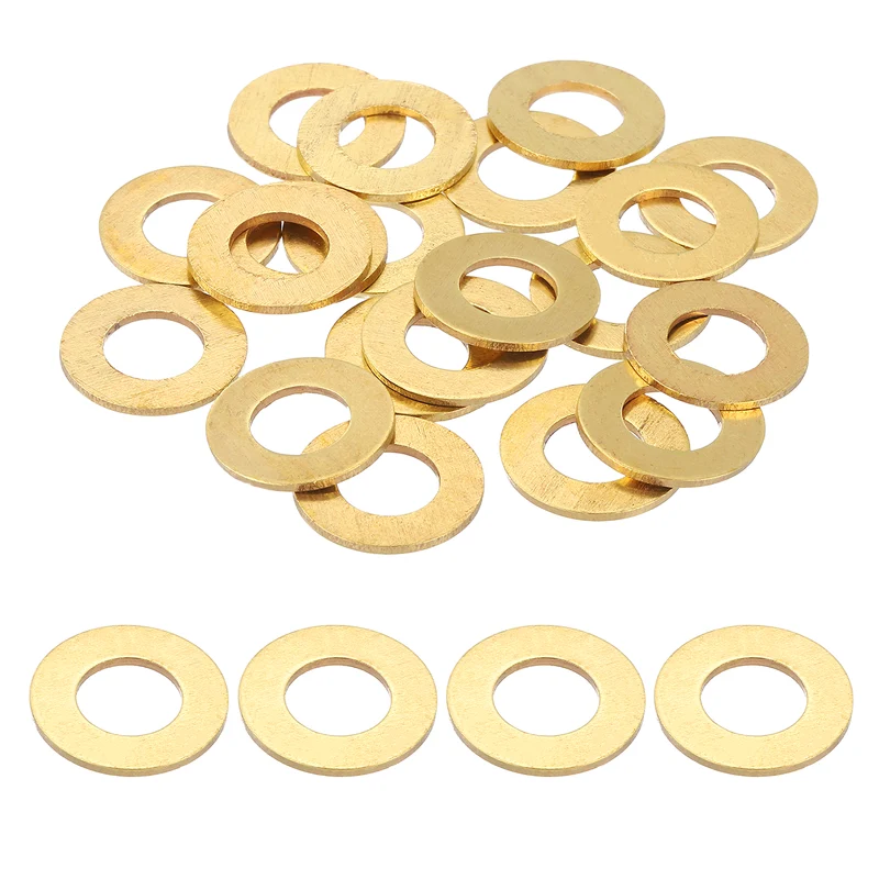 Flat Washers, (M8x16x1.2mm, Golden) (32 Pcs), Brass Sealing Gasket Rings