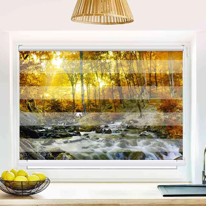 Klemmfix Doppelrollo "Herbstwald Fluss" | Klemm Doppelrollo