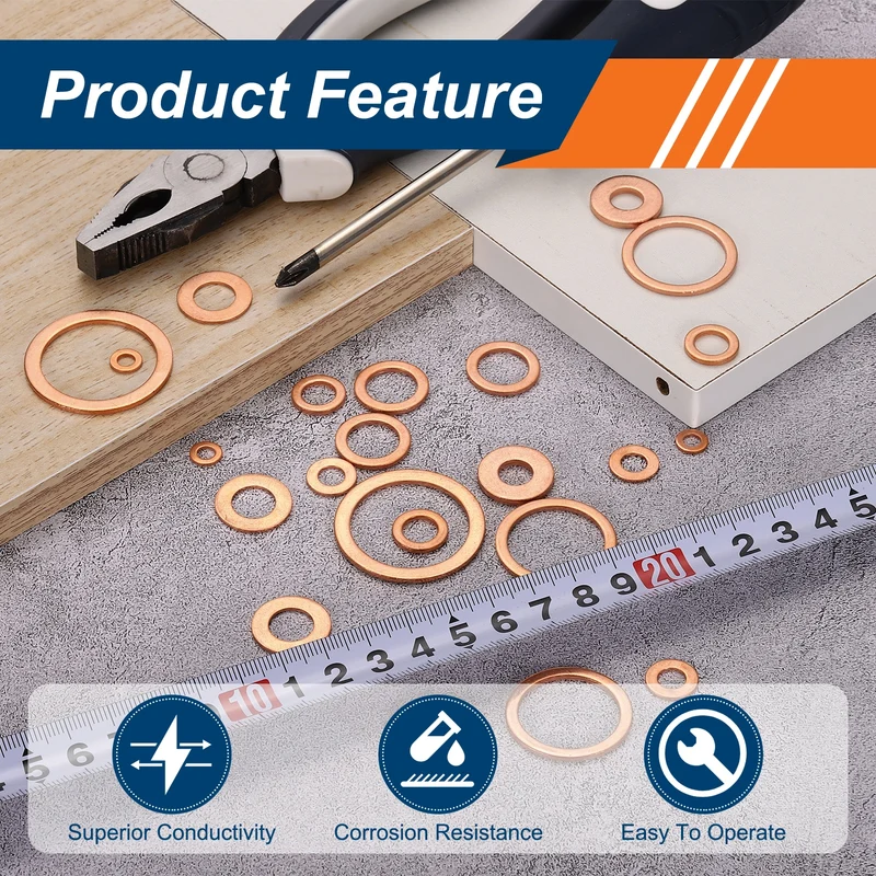32 Pcs M10 Flat Washer, 10mm ID 18mm OD 1mm Thickness Copper Sealing Ring