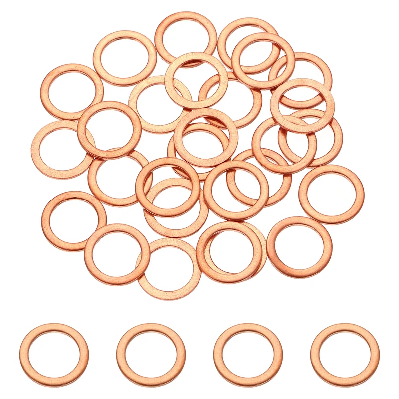 32 Pcs M10 Flat Washer, 10mm ID 14mm OD 1mm Thickness Copper Sealing Ring