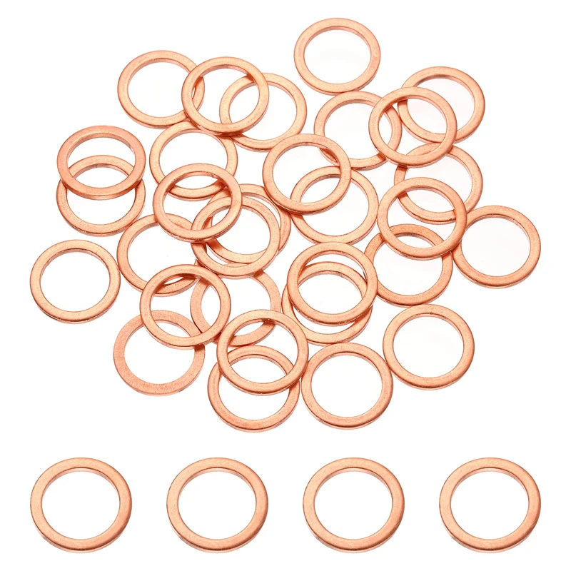 32 Pcs M12 Flat Washer, 12mm ID 16mm OD 1.5mm Thickness Copper Sealing Ring