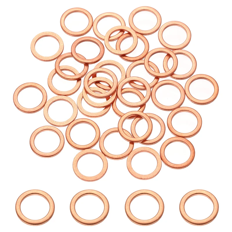 32 Pcs M10 Flat Washer, 10mm ID 14mm OD 1.5mm Thickness Copper Sealing Ring