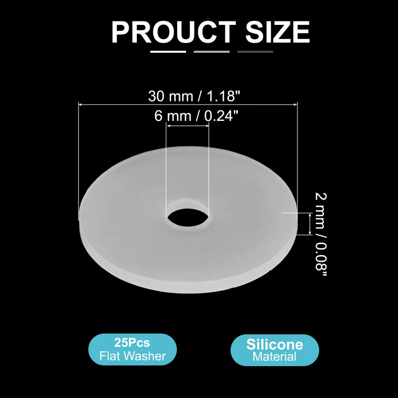 25Pcs M6 Silicone Flat Washer 6mm ID 30mm OD 2mm Thick O Sealing Ring