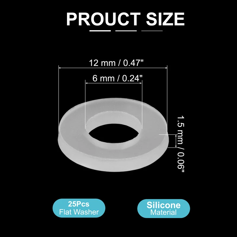 25Pcs M6 Silicone Flat Washer 6mm ID 12mm OD 1.5mm Thick O Sealing Ring