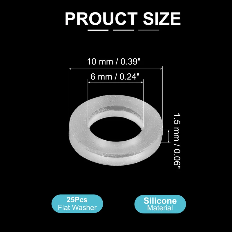 25Pcs M6 Silicone Flat Washer 6mm ID 10mm OD 1.5mm Thick O Sealing Ring