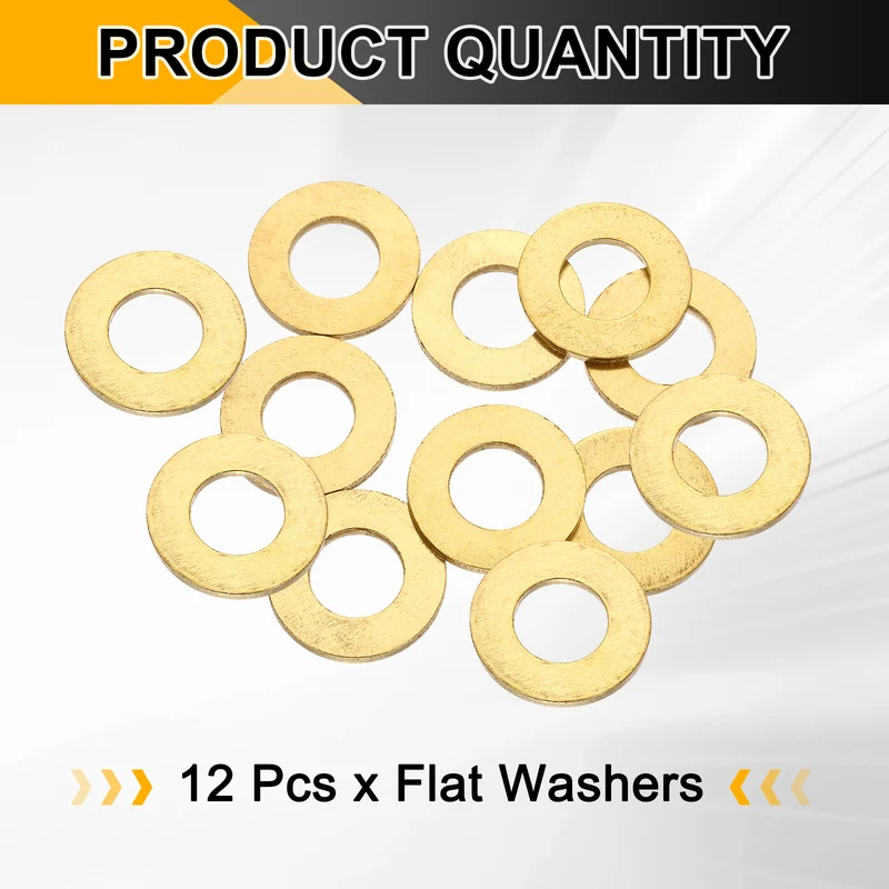 M12x24x2mm Flat Washer, 12PCS Brass Automotive Drain Plug Gasket, Golden