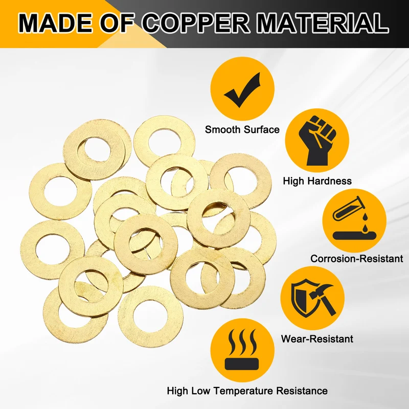 M12x24x1mm Flat Washer, 24PCS Brass Automotive Drain Plug Gasket, Golden