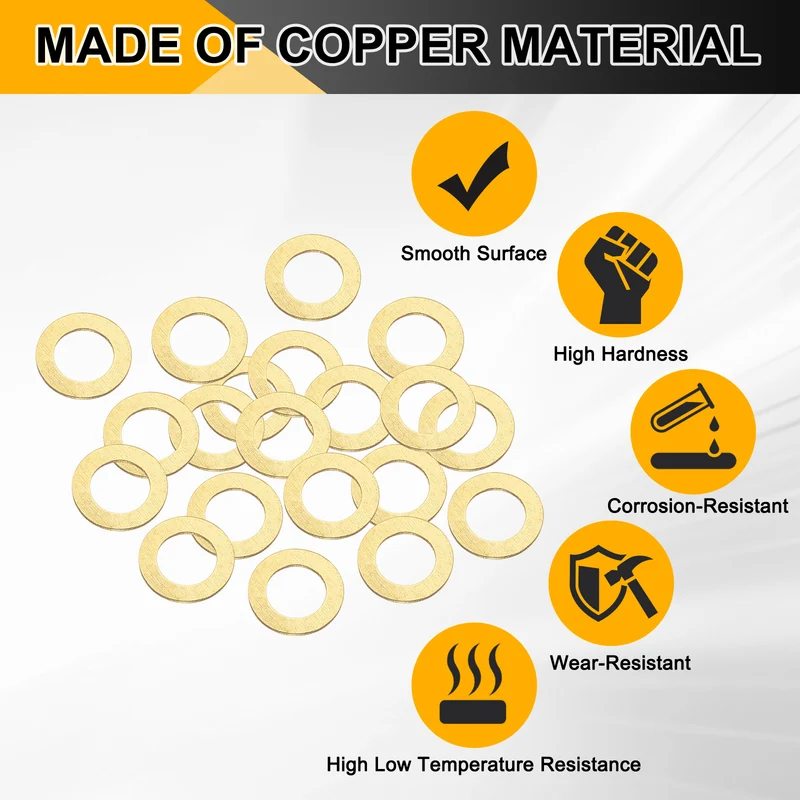 M12x20x0.8mm Flat Washer, 36PCS Brass Automotive Drain Plug Gasket, Golden